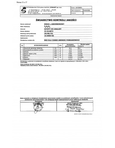KWAS L-askorbinowy - CAS 50-81-7 - 1 kg