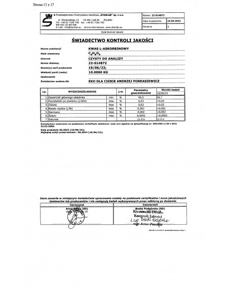 KWAS L-askorbinowy - CAS 50-81-7 - 1 kg