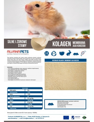 Naturalny kolagen dla gryzoni mąka 100 g Alvanaeko