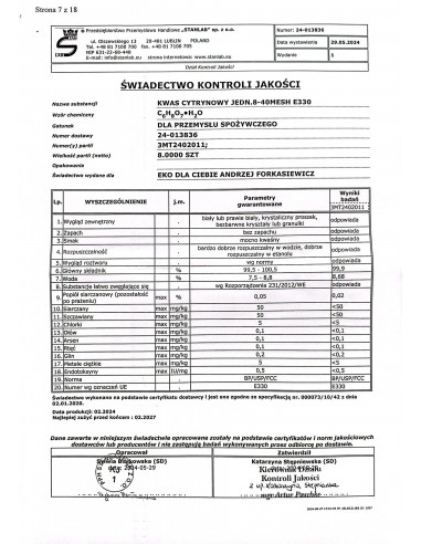 Kwas cytrynowy spożywczy - 500 g Stanlab