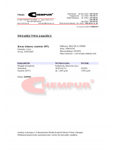 Kwas Winowy 10% 100 ml Chempur