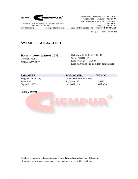 Kwas Winowy 10% 100 ml Chempur