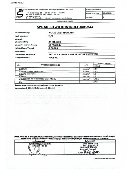 Woda destylowana 1 L Stanlab