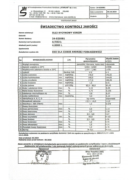 Olej rycynowy Virgin - 1000 ml  Stanlab