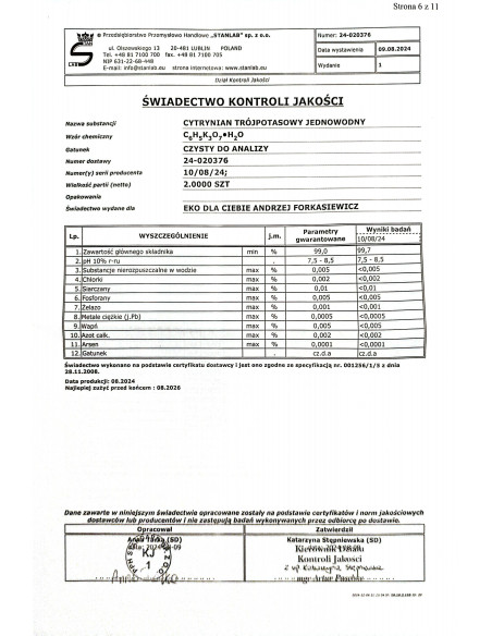 Cytrynian tripotasowy jednowodny  CZDA 1kg Stanl
