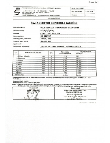 DICYTRYNIAN TRIMAGNEZU BEZWODNY CZDA (Cytrynian magnezu)  Stanlab