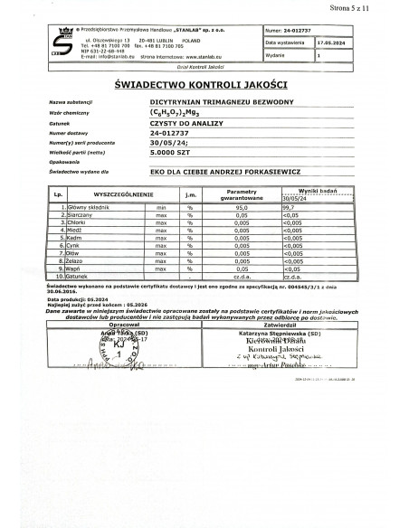 DICYTRYNIAN TRIMAGNEZU BEZWODNY CZDA (Cytrynian magnezu)  Stanlab