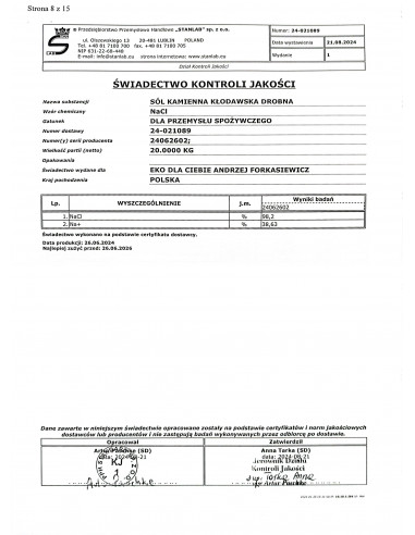 Sól Kłodawska drobna 1 kg Stanlab