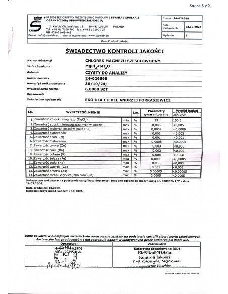 Chlorek magnezu sześciowodny CZDA 250g Stanlab