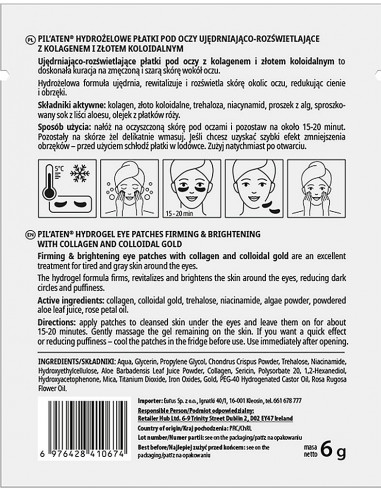 PILATEN -Hydrożelowe płatki pod oczy z Kolagenem i Złotem Koloidalnym 6g - 2 szt.