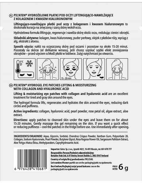 PILATEN - Hydrożelowe płatki pod oczy z Kolagenem i Kwasem Hialuronowym 6g 2 szt.