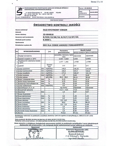 Olej rycynowy Virgin - 1000 ml  Stanlab