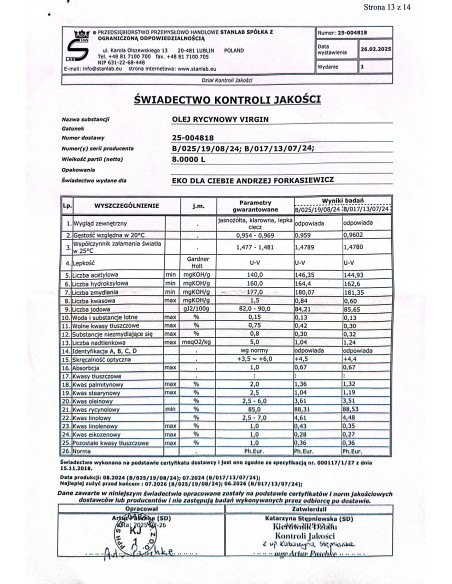 Olej rycynowy Virgin - 1000 ml  Stanlab