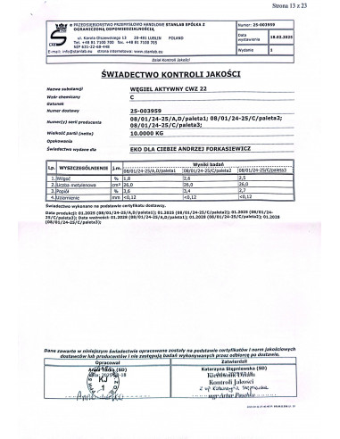 Węgiel Aktywny CWZ 22 1 kg Stanlab