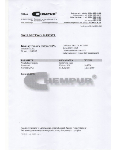 aktywator MMS kwas cytrynowy 50%