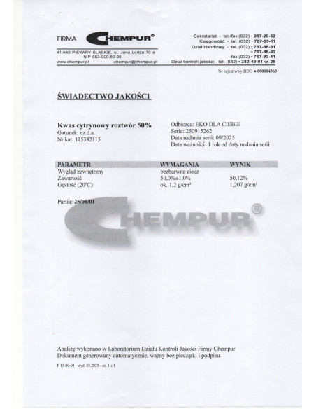 aktywator MMS kwas cytrynowy 50%