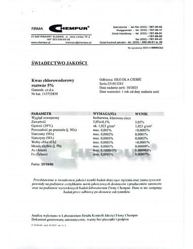 Kwas solny 5% CZDA 100 ml Chempur