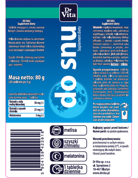 Do Snu - tabletki musujące - 20 szt. Dr Vita