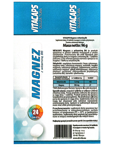 VITACAPS - Magnez z witaminą B6 - 24 tabletki musujące - Dr Vita