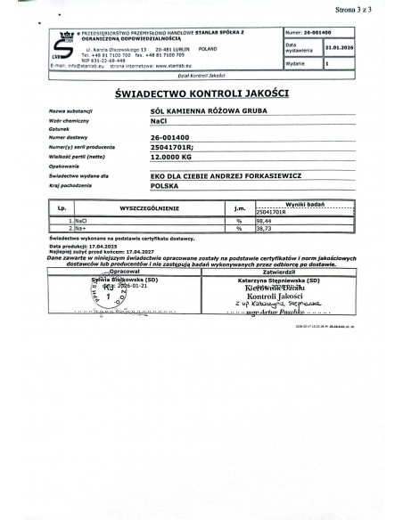 Sól Kłodawska różowa gruba - 1 kg Stanlab