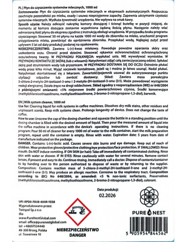 Płyn czyszczenia systemów mlecznych w ekspresach - PURE NEST 1L