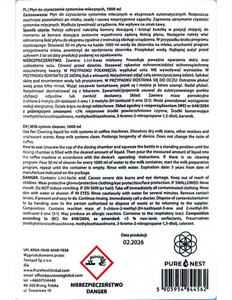 Płyn czyszczenia systemów mlecznych w ekspresach - PURE NEST 1L