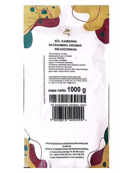 Sól Kłodawska drobna 1 kg Stanlab