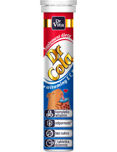 Dr Cola Witaminy Musujące Bez Cukru 10 witamin Dr Vita 20 tabl.