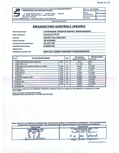 Cytrynian tripotasowy jednowodny  CZDA 1kg Stanl