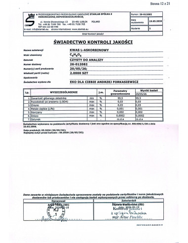 KWAS L-askorbinowy - CAS 50-81-7 - 250 g