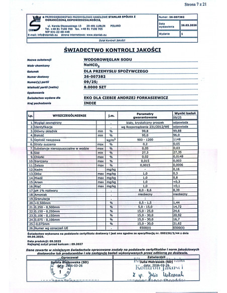 Soda oczyszczona  spożywcza  1 kg Stanlab