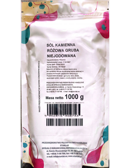 Sól Kłodawska różowa gruba - 1 kg Stanlab