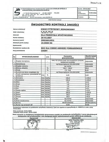 Kwas cytrynowy spożywczy - 5 kg Stanlab