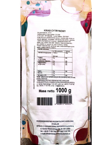 Kwas cytrynowy spożywczy - 1 kg Stanlab