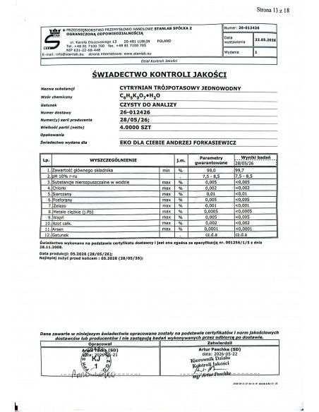 Cytrynian tripotasowy jednowodny  CZDA 250g Stanl