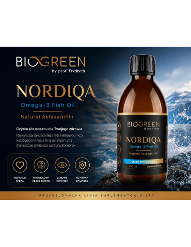 NORDIQA Omega-3 3000 mg EPA + DHA + Astanksantyna 250 ml Biogreen