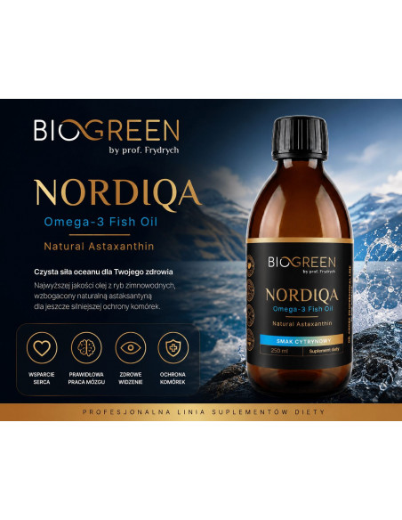 NORDIQA Omega-3 3000 mg EPA + DHA + Astanksantyna 250 ml Biogreen