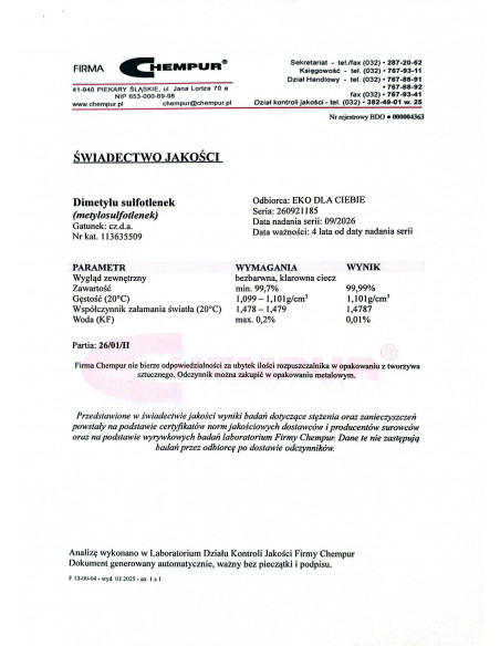 DMSO CZDA 250 ml Chempur